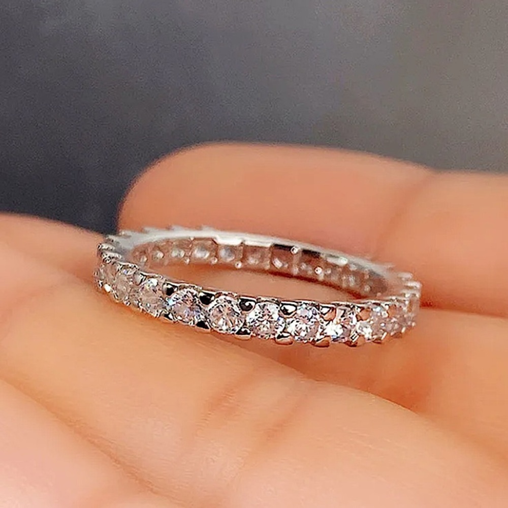 Sterling Silver Cubic Zircon Ring Minimalist, Dainty Diamond Stackable - Picture 7 of 7